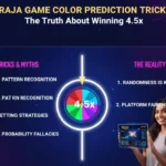 Image showcasing tips and tricks for color prediction in the raja game, featuring colorful graphics and game elements.